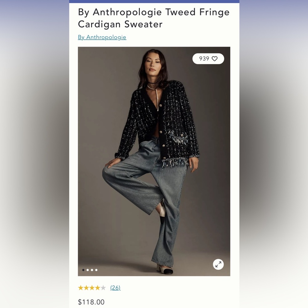 ANTHROPOLOGIE TWEED FRINGE CARDIGAN SWEATER